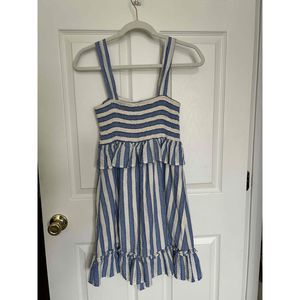 TCEC Striped Sleeveless Ruffle Hem Blue Dress Size Medium